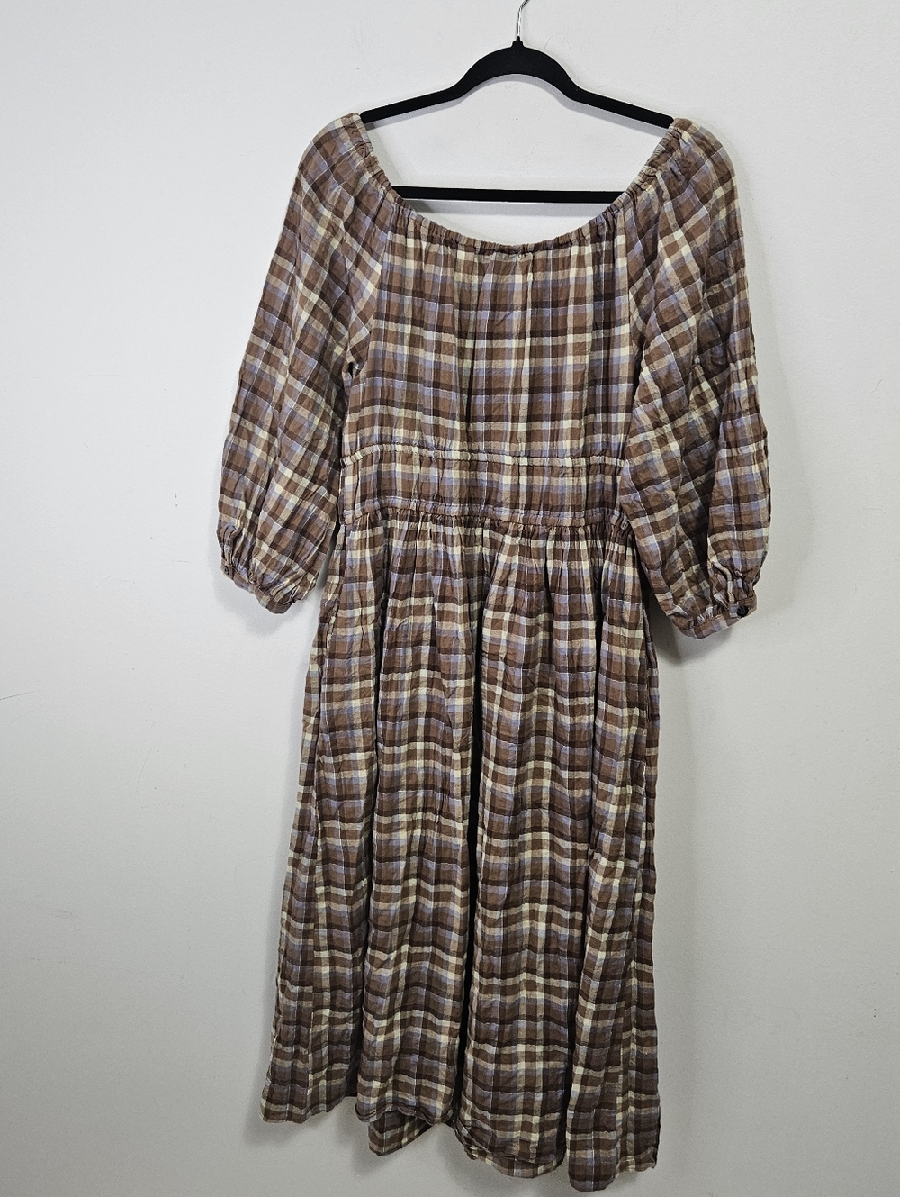 Madewell Gauze Sophia Midi Dress Sz S Brown Plaid Cottagecore - Picture 9 of 11